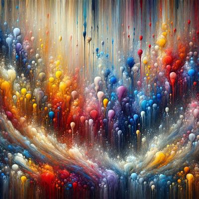 The primary subject of the image is a painting featuring a colorful, swirling design. The setting is a canvas, and the visual style is a mix of digital art and illustration. The dominant colors in the painting are red, yellow, blue, and purple, creating a vibrant and lively atmosphere. The swirling design and the use of these colors evoke a sense of energy and movement, making the painting an eye-catching and engaging piece of art.